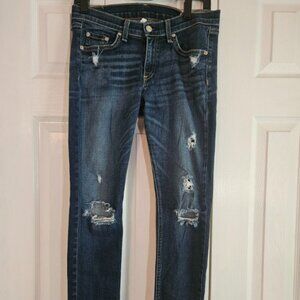 Rag & Bone Distressed Skinny Ankle Mid Rise Dark Wash Size 28